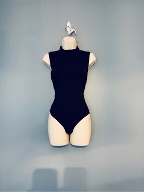 Sleeveless Mock Neck Black Bodysuit